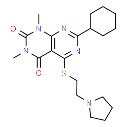 ChemSpider 2D Image | 7-Cyclohexyl-1,3-dimethyl-5-{[2-(1-pyrrolidinyl)ethyl]sulfanyl}pyrimido[4,5-d]pyrimidine-2,4(1H,3H)-dione | C20H29N5O2S