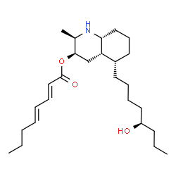 ChemSpider 2D Image | (2R,3R,4aS,5S,8aR)-5-[(5R)-5-Hydroxyoctyl]-2-methyldecahydro-3-quinolinyl (2E,4E)-2,4-octadienoate | C26H45NO3