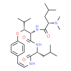 ChemSpider 2D Image | N-[(3R,4S,7R,10Z)-7-Isobutyl-3-isopropyl-5,8-dioxo-2-oxa-6,9-diazabicyclo[10.2.2]hexadeca-1(14),10,12,15-tetraen-4-yl]-N~2~,N~2~-dimethyl-L-leucinamide | C28H44N4O4