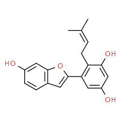 ChemSpider 2D Image | 1,3-benzenediol, 5-(6-hydroxy-2-benzofuranyl)-4-(3-methyl-2-butenyl)- | C19H18O4