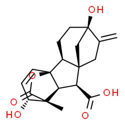 ChemSpider 2D Image | (1S,2S,5R,8R,9S,10S,11R,12R)-5,12-Dihydroxy-11-methyl-6-methylene-16-oxo-15-oxapentacyclo[9.3.2.1~5,8~.0~1,10~.0~2,8~]heptadec-13-ene-9-carboxylic acid | C19H22O6