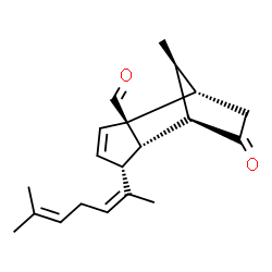 ChemSpider 2D Image | (1S,2S,5R,6S,7R,10S)-10-Methyl-5-[(2Z)-6-methyl-2,5-heptadien-2-yl]-8-oxotricyclo[5.2.1.0~2,6~]dec-3-ene-2-carbaldehyde | C20H26O2