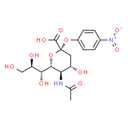 ChemSpider 2D Image | 4-Nitrophenyl (6R)-5-acetamido-3,5-dideoxy-6-[(1R,2R)-1,2,3-trihydroxypropyl]-beta-L-threo-hex-2-ulopyranosidonic acid | C17H22N2O11