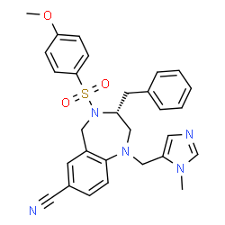 ChemSpider 2D Image | (3R)-3-Benzyl-4-[(4-methoxyphenyl)sulfonyl]-1-[(1-methyl-1H-imidazol-5-yl)methyl]-2,3,4,5-tetrahydro-1H-1,4-benzodiazepine-7-carbonitrile | C29H29N5O3S
