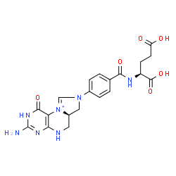 ChemSpider 2D Image | N-{4-[(6aR)-3-Amino-1-oxo-1,2,5,6,6a,7-hexahydro-8H-imidazo[1,5-f]pteridin-10-ium-8-yl]benzoyl}-L-glutamic acid | C20H22N7O6