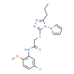 ChemSpider 2D Image | N-(5-Chloro-2-methoxyphenyl)-2-{[5-propyl-4-(1H-pyrrol-1-yl)-4H-1,2,4-triazol-3-yl]sulfanyl}acetamide | C18H20ClN5O2S