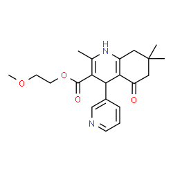 ChemSpider 2D Image | 2-Methoxyethyl 2,7,7-trimethyl-5-oxo-4-(3-pyridinyl)-1,4,5,6,7,8-hexahydro-3-quinolinecarboxylate | C21H26N2O4