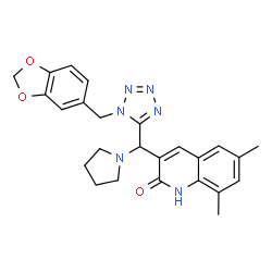 ChemSpider 2D Image | 3-{[1-(1,3-Benzodioxol-5-ylmethyl)-1H-tetrazol-5-yl](1-pyrrolidinyl)methyl}-6,8-dimethyl-2(1H)-quinolinone | C25H26N6O3