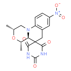 ChemSpider 2D Image | (2R,4S,4aS)-2,4-Dimethyl-8-nitro-1,2,4,4a-tetrahydro-2'H,6H-spiro[1,4-oxazino[4,3-a]quinoline-5,5'-pyrimidine]-2',4',6'(1'H,3'H)-trione | C17H18N4O6