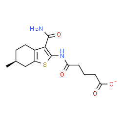 ChemSpider 2D Image | 5-{[(6S)-3-Carbamoyl-6-methyl-4,5,6,7-tetrahydro-1-benzothiophen-2-yl]amino}-5-oxopentanoate | C15H19N2O4S