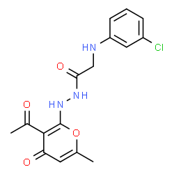 ChemSpider 2D Image | N'-(3-Acetyl-6-methyl-4-oxo-4H-pyran-2-yl)-2-[(3-chlorophenyl)amino]acetohydrazide | C16H16ClN3O4