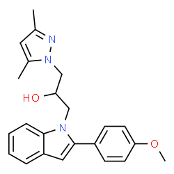 ChemSpider 2D Image | 1-(3,5-dimethyl-1-pyrazolyl)-3-[2-(4-methoxyphenyl)-1-indolyl]-2-propanol | C23H25N3O2