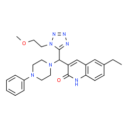 ChemSpider 2D Image | 6-Ethyl-3-{[1-(2-methoxyethyl)-1H-tetrazol-5-yl](4-phenyl-1-piperazinyl)methyl}-2(1H)-quinolinone | C26H31N7O2