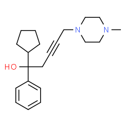 ChemSpider 2D Image | 1-Cyclopentyl-5-(4-methyl-1-piperazinyl)-1-phenyl-3-pentyn-1-ol | C21H30N2O