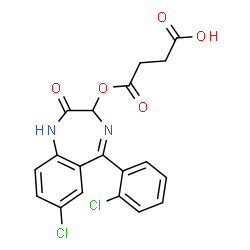 ChemSpider 2D Image | 4-{[7-Chloro-5-(2-chlorophenyl)-2-oxo-2,3-dihydro-1H-1,4-benzodiazepin-3-yl]oxy}-4-oxobutanoic acid | C19H14Cl2N2O5