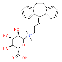 ChemSpider 2D Image | (2R,3R,4S,5S,6S)-6-Carboxy-N-[3-(10,11-dihydro-5H-dibenzo[a,d][7]annulen-5-ylidene)propyl]-3,4,5-trihydroxy-N,N-dimethyltetrahydro-2H-pyran-2-aminium | C26H32NO6