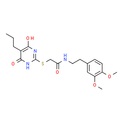ChemSpider 2D Image | N-[2-(3,4-Dimethoxyphenyl)ethyl]-2-[(4-hydroxy-6-oxo-5-propyl-1,6-dihydro-2-pyrimidinyl)sulfanyl]acetamide | C19H25N3O5S