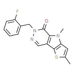 ChemSpider 2D Image | 6-(2-Fluoro-benzyl)-2,4-dimethyl-4,6-dihydro-thieno[2',3':4,5]pyrrolo[2,3-d]pyridazin-5-one | C17H14FN3OS