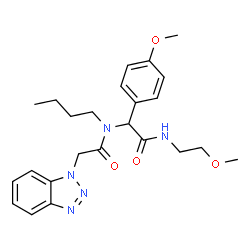 ChemSpider 2D Image | 2-(1H-Benzotriazol-1-yl)-N-butyl-N-{2-[(2-methoxyethyl)amino]-1-(4-methoxyphenyl)-2-oxoethyl}acetamide | C24H31N5O4