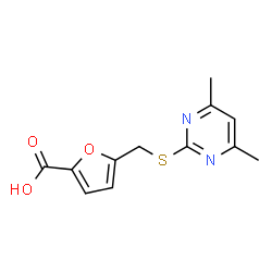 ChemSpider 2D Image | 5-{[(4,6-Dimethyl-2-pyrimidinyl)sulfanyl]methyl}-2-furoic acid | C12H12N2O3S