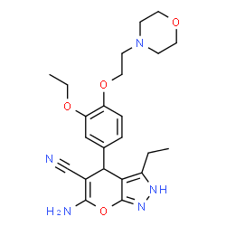 ChemSpider 2D Image | 6-amino-4-[3-ethoxy-4-(2-morpholin-4-ylethoxy)phenyl]-3-ethyl-2,4-dihydropyrano[2,3-c]pyrazole-5-carbonitrile | C23H29N5O4