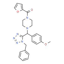 ChemSpider 2D Image | {4-[(1-Benzyl-1H-tetrazol-5-yl)(4-methoxyphenyl)methyl]-1-piperazinyl}(2-furyl)methanone | C25H26N6O3