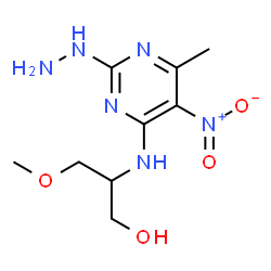 ChemSpider 2D Image | 2-[(2-Hydrazino-6-methyl-5-nitro-4-pyrimidinyl)amino]-3-methoxy-1-propanol | C9H16N6O4