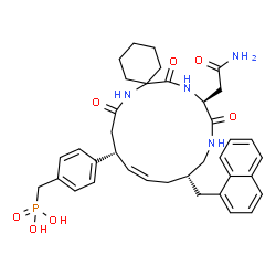 ChemSpider 2D Image | 4-[(10S,14S,18S)-18-(2-AMINO-2-OXOETHYL)-14-(1-NAPHTHYLMETHYL)-8,17,20-TRIOXO-7,16,19-TRIAZASPIRO[5.14]ICOS-11-EN-10-YL]BENZYLPHOSPHONIC ACID | C37H45N4O7P