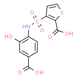 ChemSpider 2D Image | 3-[(4-Carboxy-2-hydroxyphenyl)sulfamoyl]-2-thiophenecarboxylic acid | C12H9NO7S2