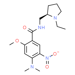 ChemSpider 2D Image | 4-(Dimethylamino)-N-{[(2R)-1-ethyl-2-pyrrolidinyl]methyl}-2-methoxy-5-nitrobenzamide | C17H26N4O4