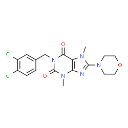 ChemSpider 2D Image | 1-(3,4-dichlorobenzyl)-3,7-dimethyl-8-morpholin-4-yl-3,7-dihydro-1H-purine-2,6-dione | C18H19Cl2N5O3