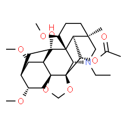 ChemSpider 2D Image | (1R,2S,3S,4S,5S,6S,8R,13S,16R,20R,21S)-14-Ethyl-2-hydroxy-4,6,19-trimethoxy-16-methyl-9,11-dioxa-14-azaheptacyclo[10.7.2.1~2,5~.0~1,13~.0~3,8~.0~8,12~.0~16,20~]docos-21-yl acetate | C27H41NO8