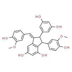 ChemSpider 2D Image | (1Z)-2-(3,5-Dihydroxyphenyl)-1-(4-hydroxy-3-methoxybenzylidene)-3-(4-hydroxy-3-methoxyphenyl)-4,6-indanediol | C30H26O8