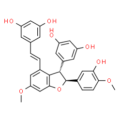 ChemSpider 2D Image | 5-{(E)-2-[(2S,3S)-3-(3,5-Dihydroxyphenyl)-2-(3-hydroxy-4-methoxyphenyl)-6-methoxy-2,3-dihydro-1-benzofuran-4-yl]vinyl}-1,3-benzenediol | C30H26O8