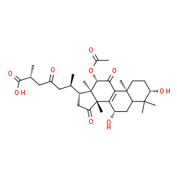 ChemSpider 2D Image | (3beta,5xi,7beta,12beta,25R)-12-Acetoxy-3,7-dihydroxy-11,15,23-trioxolanost-8-en-26-oic acid | C32H46O9