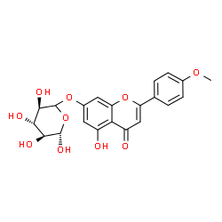 ChemSpider 2D Image | 5-Hydroxy-2-(4-methoxyphenyl)-7-{[(3R,4S,5S,6S)-3,4,5,6-tetrahydroxytetrahydro-2H-pyran-2-yl]oxy}-4H-chromen-4-one (non-preferred name) | C21H20O10