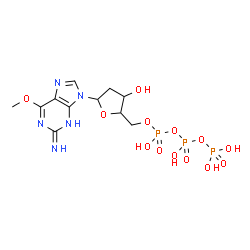 ChemSpider 2D Image | 9-[2-Deoxy-5-O-(hydroxy{[hydroxy(phosphonooxy)phosphoryl]oxy}phosphoryl)pentofuranosyl]-6-methoxy-3,9-dihydro-2H-purin-2-imine | C11H18N5O13P3