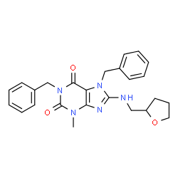 ChemSpider 2D Image | 1,7-Dibenzyl-3-methyl-8-[(tetrahydro-2-furanylmethyl)amino]-3,7-dihydro-1H-purine-2,6-dione | C25H27N5O3