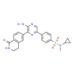 ChemSpider 2D Image | 4-(5-Amino-6-(1-oxo-1,2,3,4-tetrahydroisoquinolin-6-yl)pyrazin-2-yl)-N-cyclopropyl-N-methylbenzenesulfonamide | C23H23N5O3S