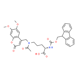 ChemSpider 2D Image | N~5~-Acetyl-N~5~-[(6,7-dimethoxy-2-oxo-2H-chromen-4-yl)methyl]-N~2~-[(9H-fluoren-9-ylmethoxy)carbonyl]-L-ornithine | C34H34N2O9