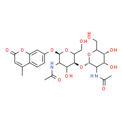 ChemSpider 2D Image | 4-Methyl-2-oxo-2H-chromen-7-yl 2-acetamido-4-O-(2-acetamido-2-deoxy-alpha-L-glycero-hexopyranosyl)-2-deoxy-alpha-D-glycero-hexopyranoside | C26H34N2O13