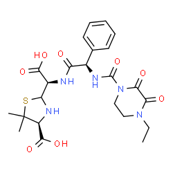 ChemSpider 2D Image | (4S)-2-[(R)-Carboxy{[(2R)-2-{[(4-ethyl-2,3-dioxo-1-piperazinyl)carbonyl]amino}-2-phenylacetyl]amino}methyl]-5,5-dimethyl-1,3-thiazolidine-4-carboxylic acid | C23H29N5O8S