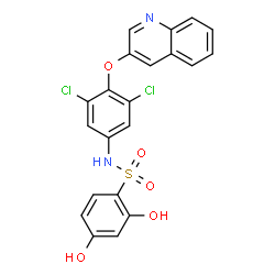 ChemSpider 2D Image | N-[3,5-Dichloro-4-(3-quinolinyloxy)phenyl]-2,4-dihydroxybenzenesulfonamide | C21H14Cl2N2O5S