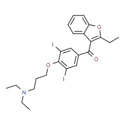 ChemSpider 2D Image | {4-[3-(Diethylamino)propoxy]-3,5-diiodophenyl}(2-ethyl-1-benzofuran-3-yl)methanone | C24H27I2NO3