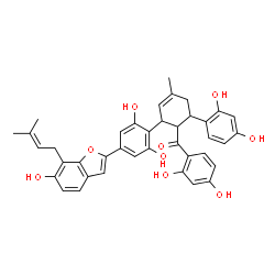 ChemSpider 2D Image | [2-{2,6-Dihydroxy-4-[6-hydroxy-7-(3-methyl-2-buten-1-yl)-1-benzofuran-2-yl]phenyl}-6-(2,4-dihydroxyphenyl)-4-methyl-3-cyclohexen-1-yl](2,4-dihydroxyphenyl)methanone | C39H36O9