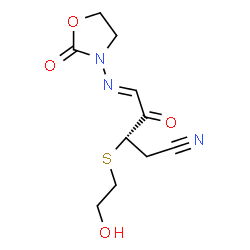 ChemSpider 2D Image | (3S,5E)-3-[(2-Hydroxyethyl)sulfanyl]-4-oxo-5-[(2-oxo-1,3-oxazolidin-3-yl)imino]pentanenitrile | C10H13N3O4S