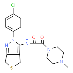 ChemSpider 2D Image | N-[2-(4-Chlorophenyl)-2,6-dihydro-4H-thieno[3,4-c]pyrazol-3-yl]-2-(4-methyl-1-piperazinyl)-2-oxoacetamide | C18H20ClN5O2S