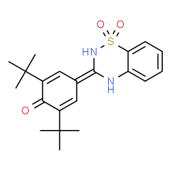 ChemSpider 2D Image | 4-(1,1-Dioxido-2H-1,2,4-benzothiadiazin-3(4H)-ylidene)-2,6-bis(2-methyl-2-propanyl)-2,5-cyclohexadien-1-one | C21H26N2O3S