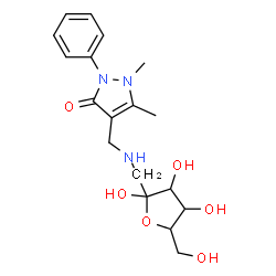 ChemSpider 2D Image | 1-Deoxy-1-{[(1,5-dimethyl-3-oxo-2-phenyl-2,3-dihydro-1H-pyrazol-4-yl)methyl]amino}hex-2-ulofuranose | C18H25N3O6