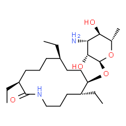 ChemSpider 2D Image | (5R,6R,9R,13S)-5,9,13-Triethyl-14-oxoazacyclotetradecan-6-yl 3-amino-3,6-dideoxy-alpha-L-mannopyranoside | C25H48N2O5